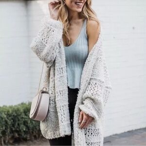 FREE PEOPLE Saturday Morning Knit Cardigan Sweater Cream Ivory Oversized XS-S